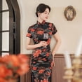 thumbnail image 4 of Vestido cheongsam de primavera y verano, vestido de satén para mujer, moda retro ajustada, disfraces de banquete, 4 of 6