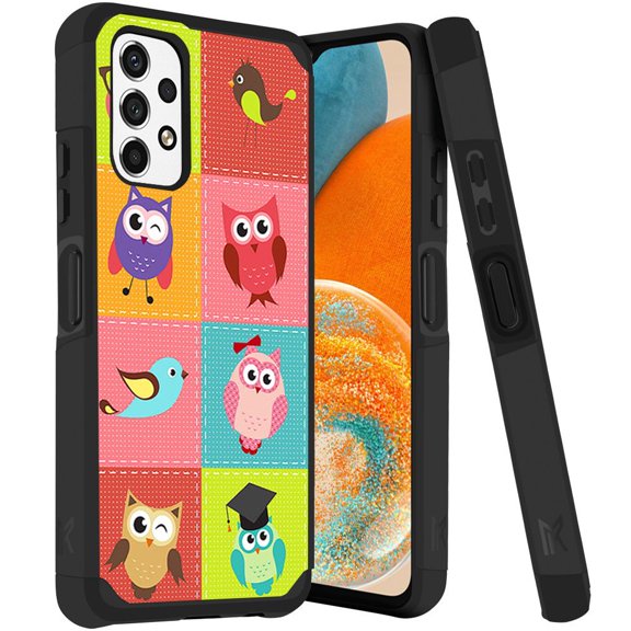 ANJ  Rugged Dual Layered Shockproof Slim Hybrid Case   Tempered Glass Cover Compatible with Samsung Galaxy A23 5G - Patchwork Owls