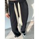 thumbnail image 3 of Pantalones para mujer, lisos, con cordones, largos, holgados, informales, para primavera y verano, modernos, estilo japonés, para oficina, combinables, ropa de calle básica, 3 of 6