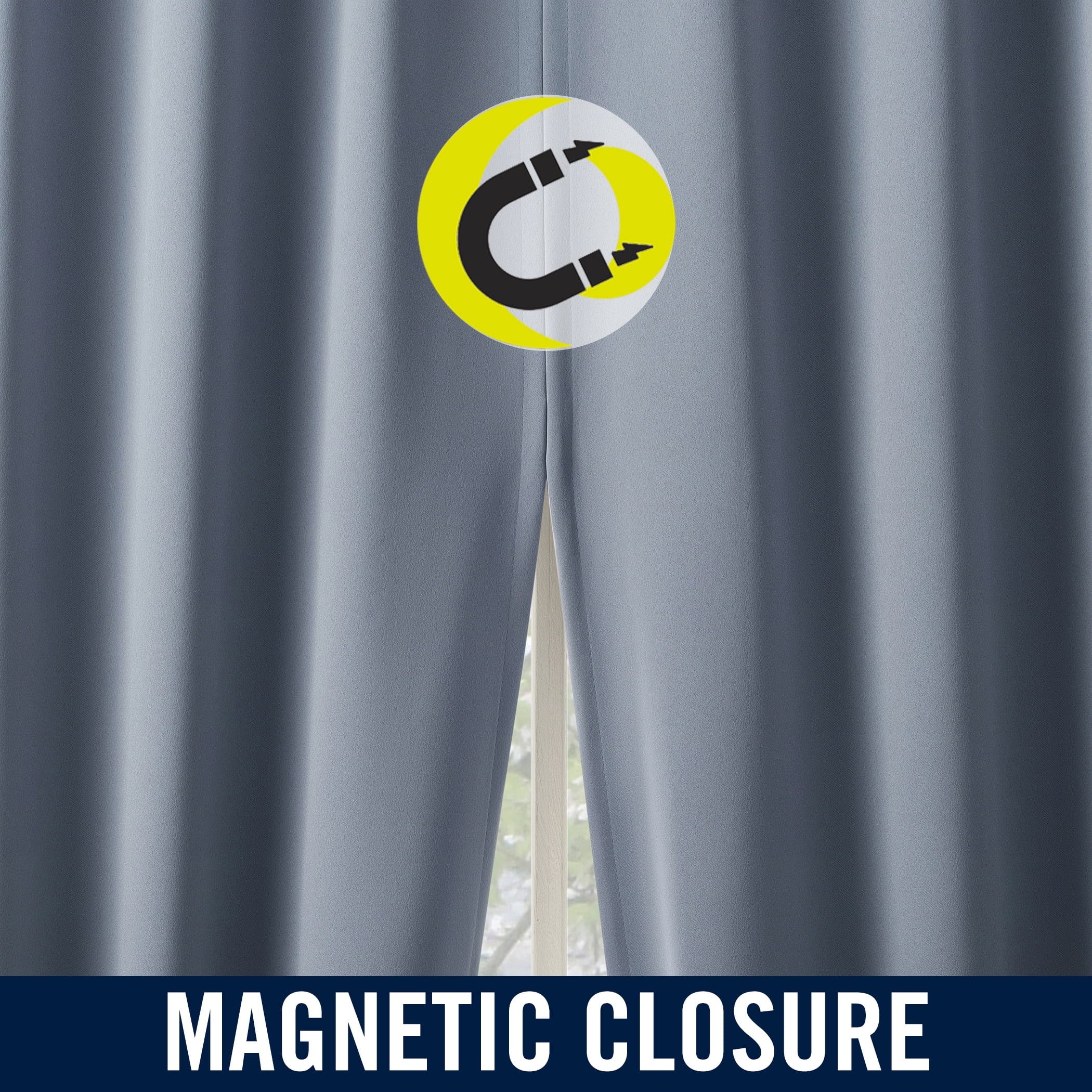 Sun Zero Graham 2-pack Magnetic Closure 100% Blackout Grommet Curtain Panel Pair, 40"W x 84"L, Denim Blue