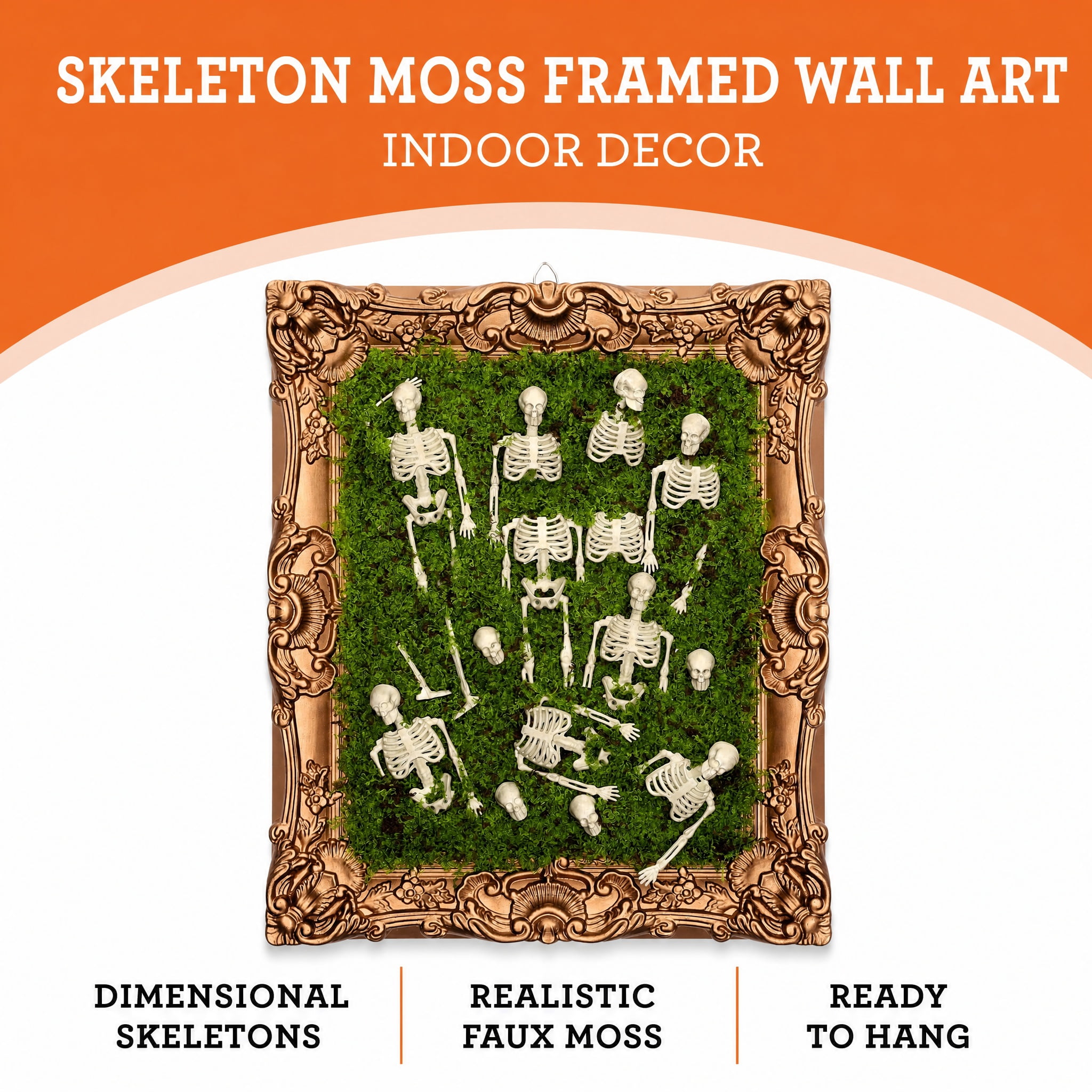 Skeleton Moss Framed Wall Art, Multicolor, 12" x 14.5", Halloween by Way To Celebrate