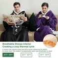 thumbnail image 3 of Cozy Comfort Standard Side Split and Belt Wearable Blanket Hoodie, Long Sherpa Fleece Blanket Sweatshirt with Warm Big Hood, Gothic Grape, 3 of 7