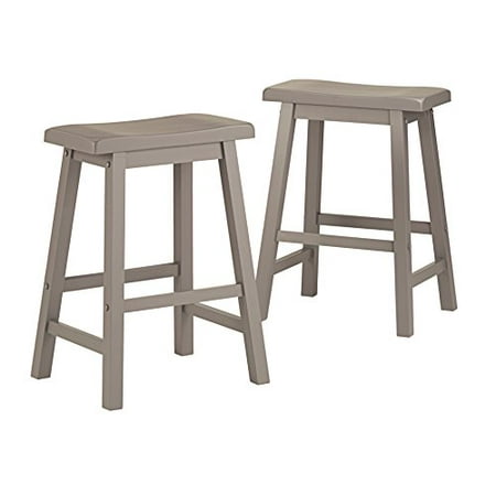 Country Kitchen Stools ModHaus Living Set of 2 Gray Country Style Saddle Back Solid Wood Bar Stool - Counter Height Includes (TM) Pen ()