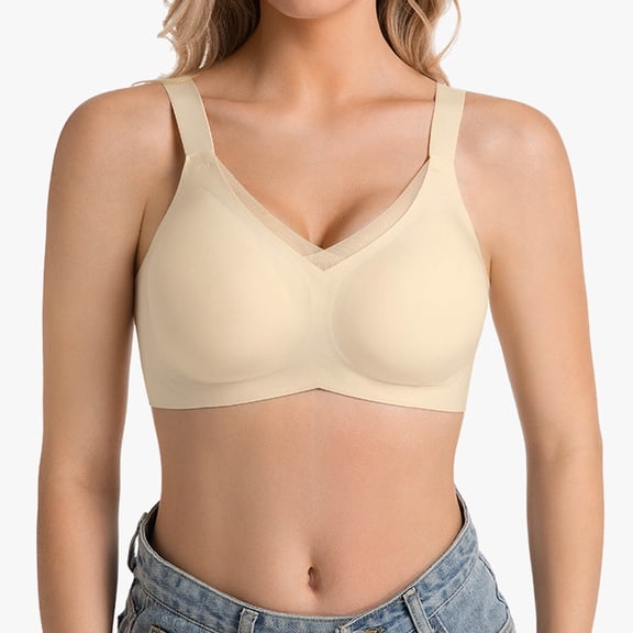 Gfyviroh Women's Plus Size Sports Bras Back Closure Patchwork Full Coverage Bra Comfy Seamless Push Up Wirefree Bras