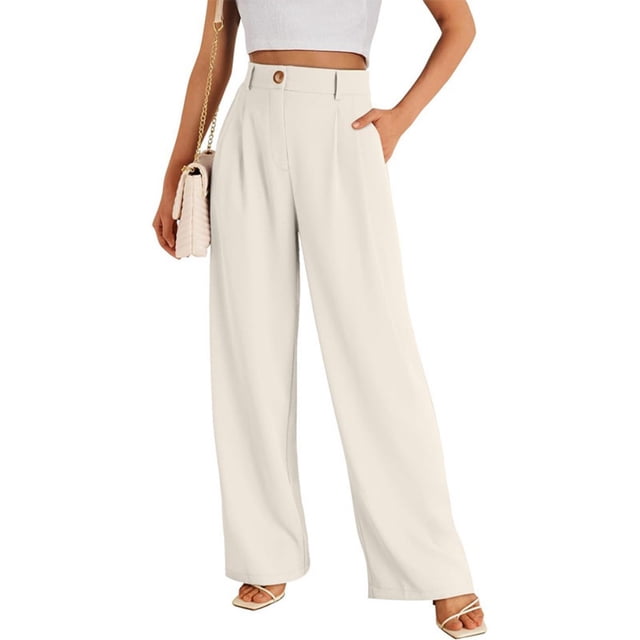 LYMAYTER Pantalon Large Taille Haute pour Femmes Pantalon Extensible Décontracté Respirant Formel