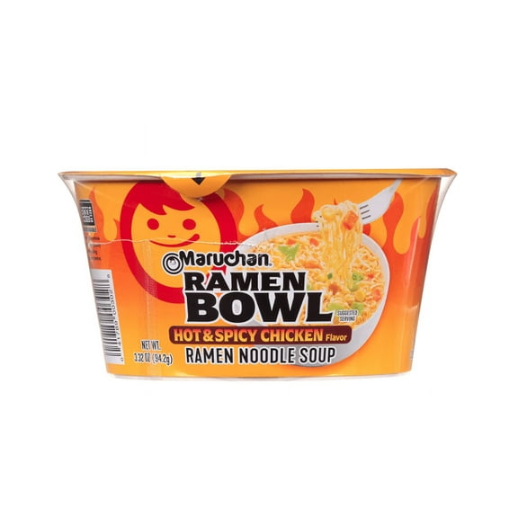 Maruchan Bowl Hot & Spicy Chicken Flavor Ramen Noodles with Vegetables 3.32 OZ (Pack of 12)
