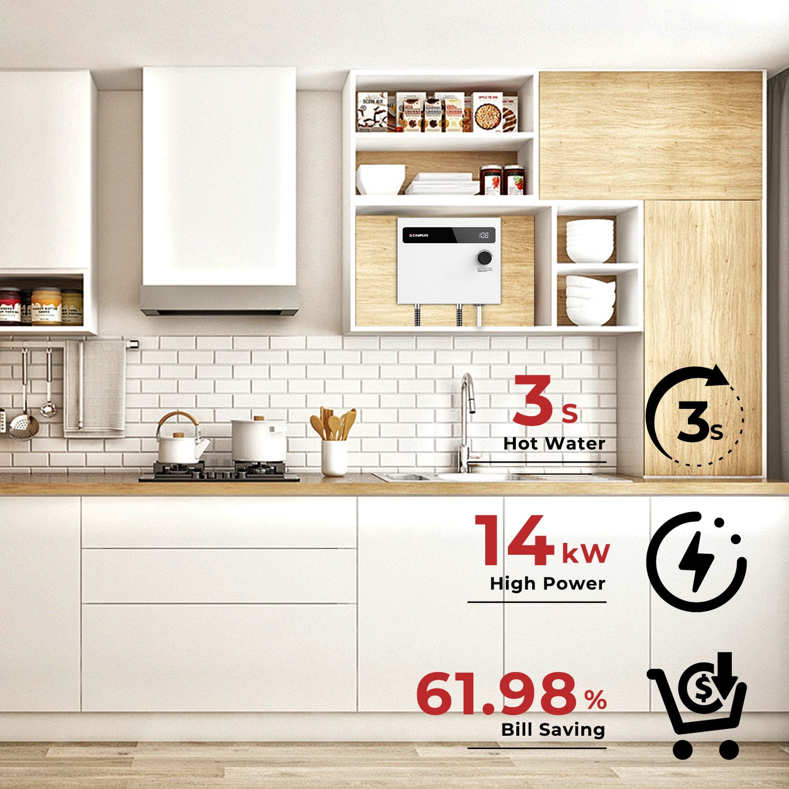 Camplux 14 kW 240V Tankless Electric Water Heater, ETL Certified, Durable and Efficient