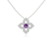 Natural Amethyst with Moissanite 4 Petal Flower Pendant Necklaces for Women in Sterling Silver,February Birthstone Jewelry Gifts for Her Birthday,Wedding Anniversary,Mothers Day,Christmas,Valentines