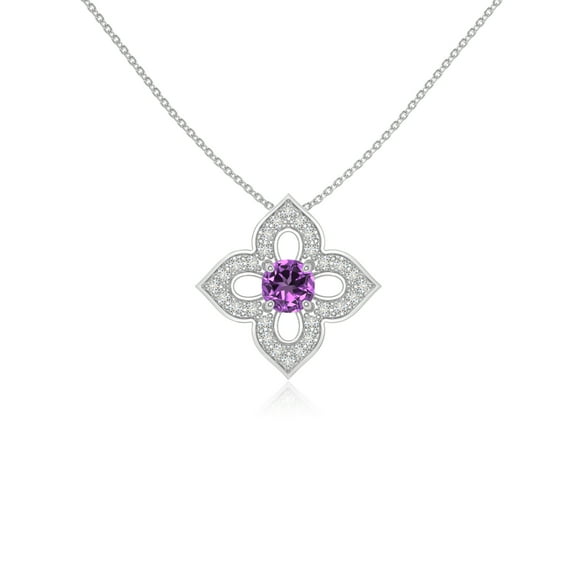 Natural Amethyst with Moissanite 4 Petal Flower Pendant Necklaces for Women in Sterling Silver,February Birthstone Jewelry Gifts for Her Birthday,Wedding Anniversary,Mothers Day,Christmas,Valentines