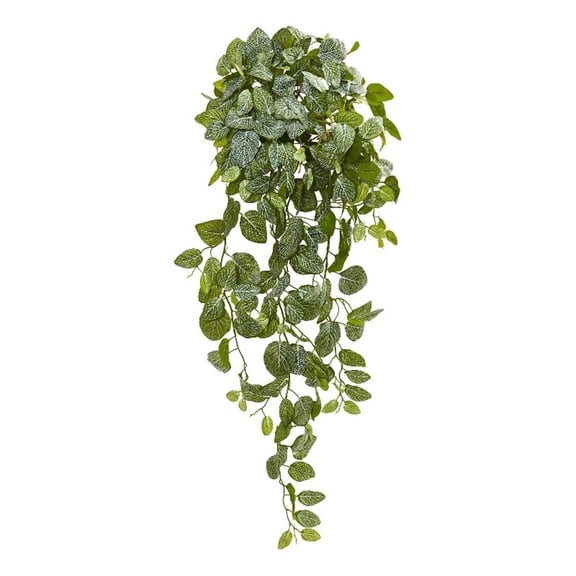 Nearly Natural 36in. Fittonia Hanging Bush Artificial Plant (Set of 2) (Real Touch) , Green