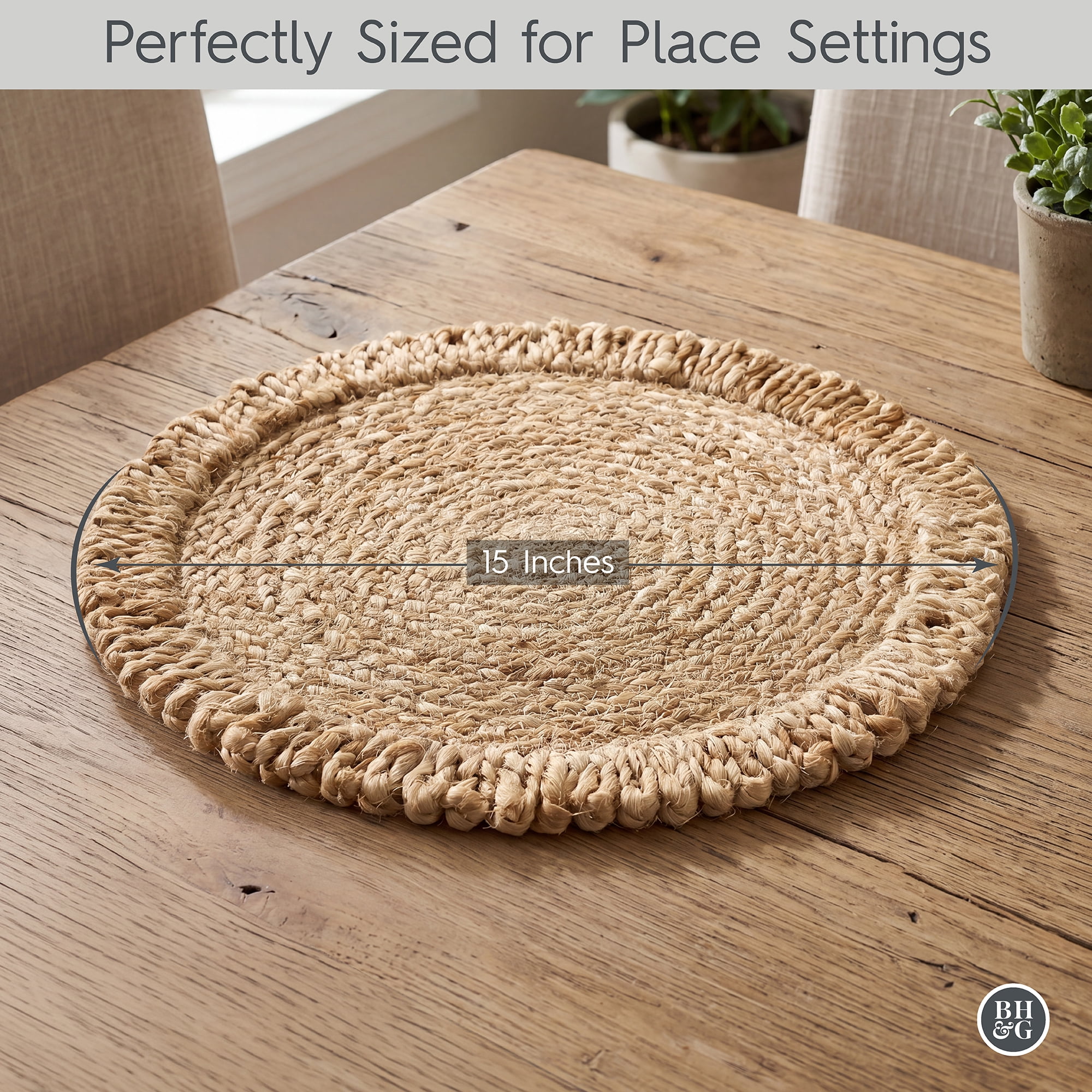 Better Homes and Gardens Jute Flower Design Placemat Woven for Dining Table Décor 15" Round