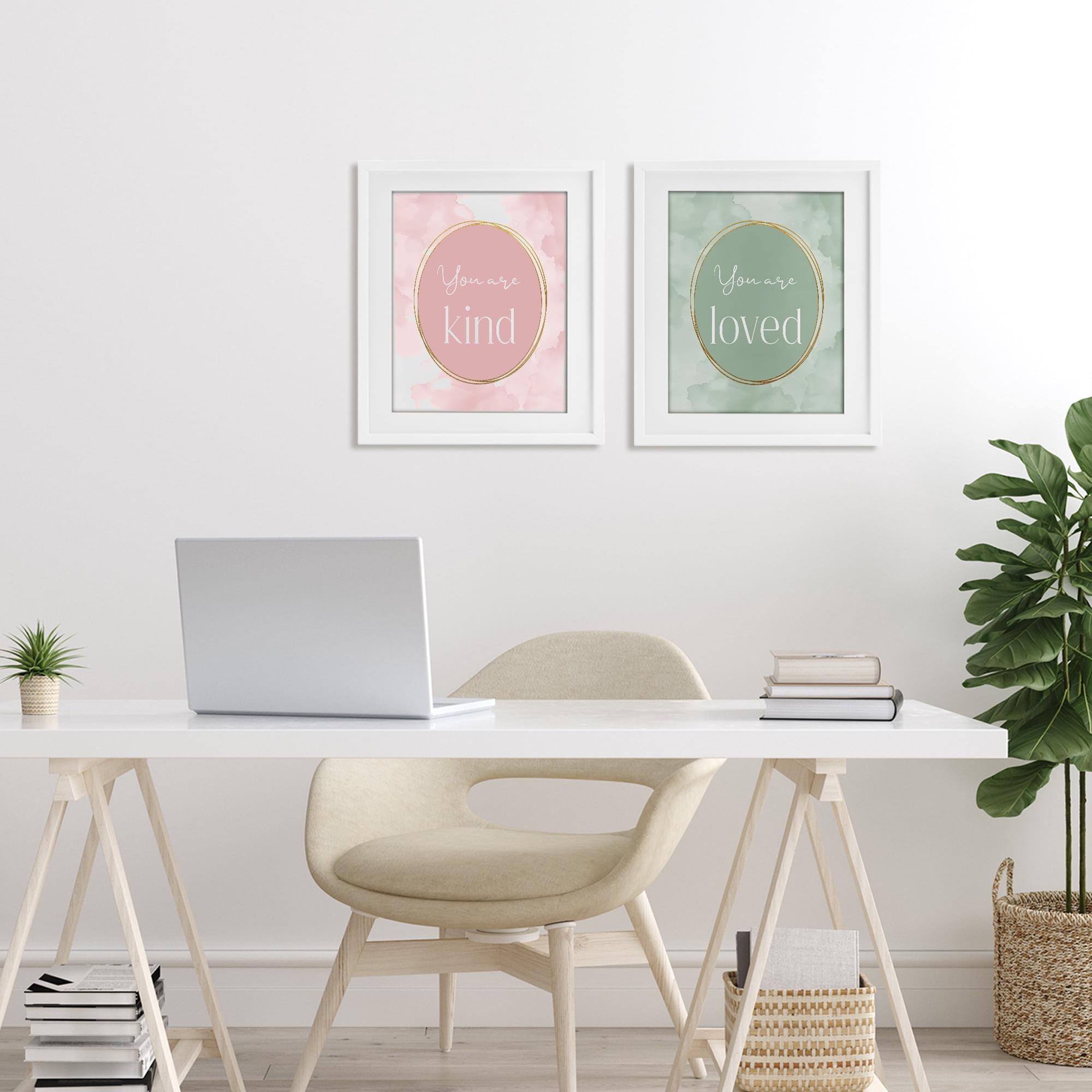 Stupell Industries Pastel Golden Affirmations 2 Piece White Framed Print Under Glass Set, design by Christine Simpson Art