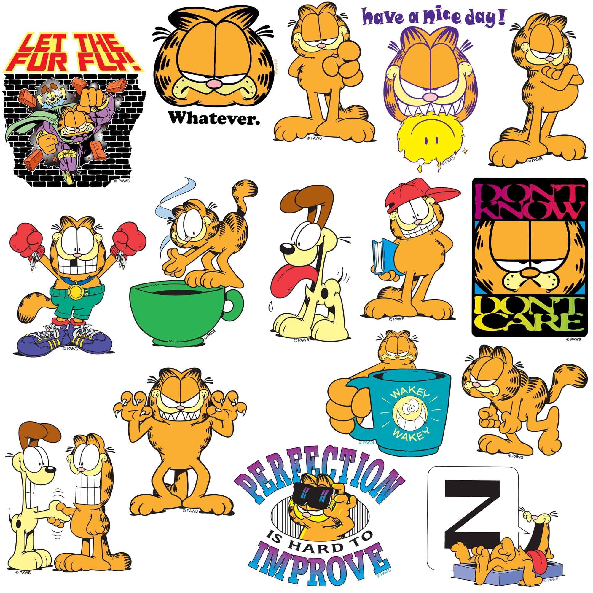 Garfield 100ct Die Cut Vinyl Stickers Variety Pack  Classic Comic Character Decals for Laptop, Water Bottle, Scrapbooking, Tablet, Indoor & Outdoor Use