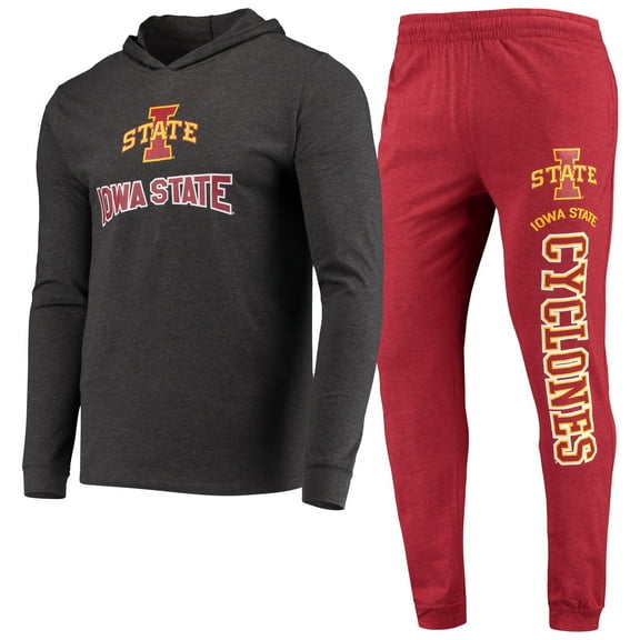 Men's Concepts Sport Cardinal/Heather Charcoal Iowa State Cyclones Meter Long Sleeve Hoodie Top & Jogger Pajama Set