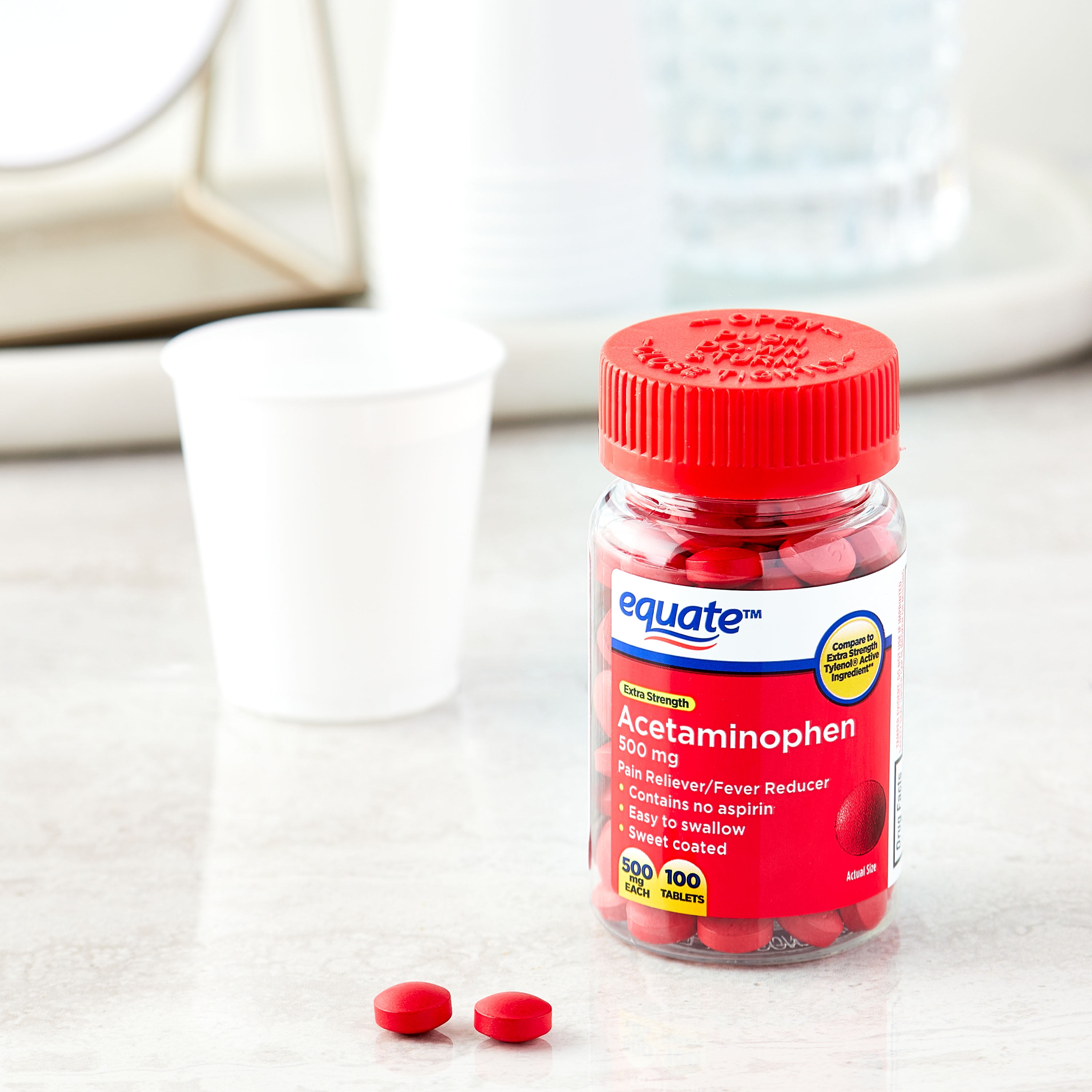 Equate Extra Strength Sweet-Coated Acetaminophen Tablets for Pain & Fever Relief, 500mg, 100 Count