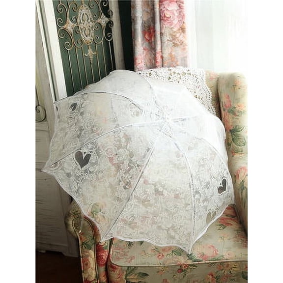 Clear Folding Umbrella, Thickened PVC Heart Print Compact Rain Umbrella with Lace Trim for Women