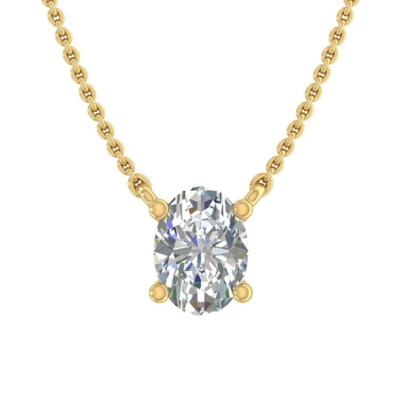 1/3 Carat Oval Cut Diamond Solitaire Pendant Necklace in 14K Yellow Gold (Included Silver Chain)
