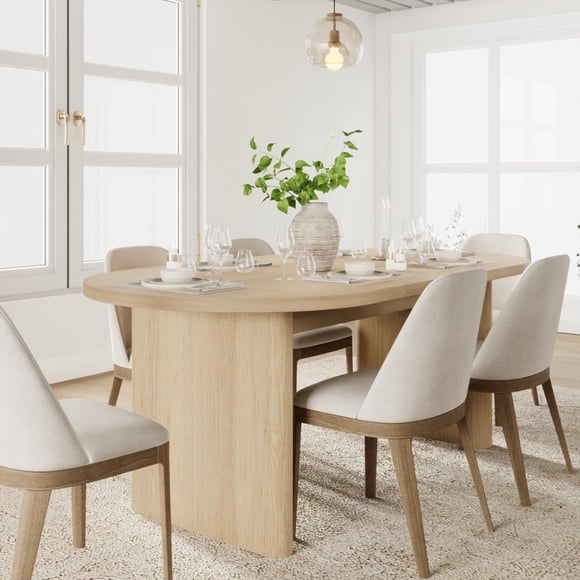 Bingirl 70-Inch Oval Dining Table for 6 - 8 People: Large Kitchen Table with Thick, Sturdy Wooden Base - Farmhouse Style for Kitchen, Living Room, Office (Natural Finish)