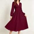 thumbnail image 5 of GUACER V Neck Midi Dresses for Women Long Sleeve Puff Sleeve Wrap Waist A-Line Polka Dot Elegant Dresses for Wedding Guest Fall, 5 of 6
