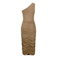thumbnail image 6 of Fewfanhot Women Dresses One Shoulder Sleeveless Ruched Midi Club Party Dress, 6 of 8