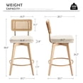 thumbnail image 5 of Zesthouse 26.2" Swivel Counter Height Bar Stools Set of 2, Upholstered Linen Counter Stools with Rattan Back, Mid Century Barstools with Solid Wood Frame for Kitchen Island, Beige, 5 of 12