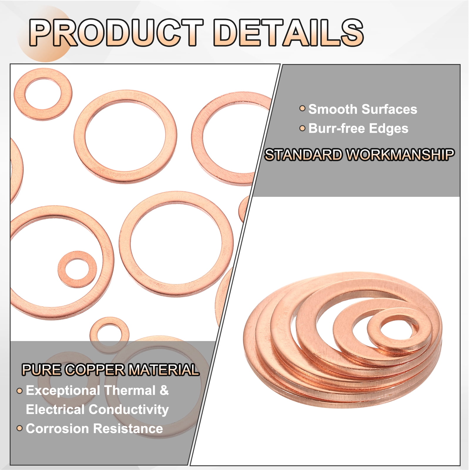 100 Pack M12 Flat Washer Copper Washer Sealing Rings, 12mm ID 18mm OD 1.5mm Thick