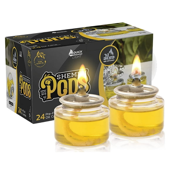 Ner Mitzvah Extra Virgin Olive Oil Shabbat Candles - 5 Hour Olive Oil Candles - 24 Pack Pre-Filled Shabbos Candles with Quick Light Technique