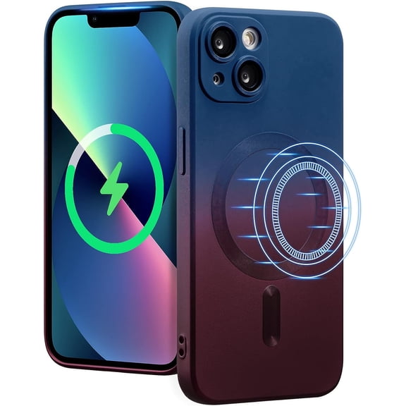Magnetic Case for iPhone 13 6.1 inch, Bi-Color Case Compatible with MagSafe Charger Clear Cover with Camera Lens Protector Soft Silicon Phone Case - Blue Pink