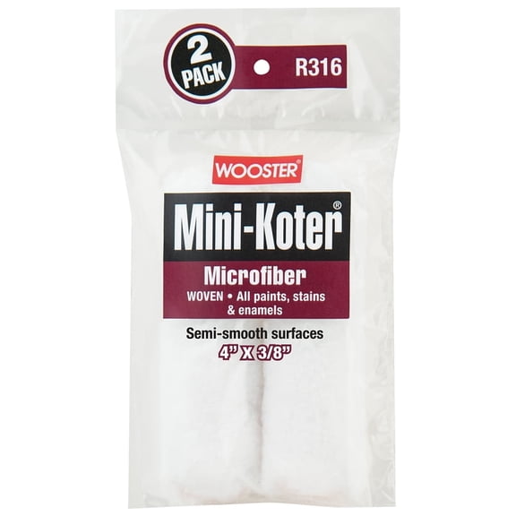 Wooster R316-4 Mini Roller Cover, 3/8 in Thick Nap, 4 in L, Microfiber Cover