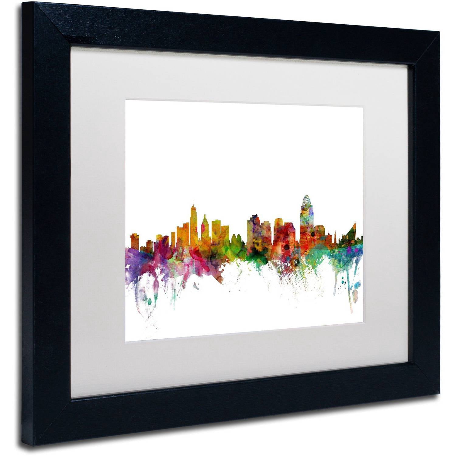 Trademark Fine Art 'Cincinnati Ohio Skyline' Canvas Art by Michael Tompsett, White Matte, Black Frame