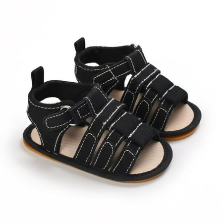 

Toddler Sandals Baby Shoes Spring And Summer Children Baby Shoes And Flat Bottom Light Open Toe Hook Loop Solid Color Roman Style Sandals For Boys