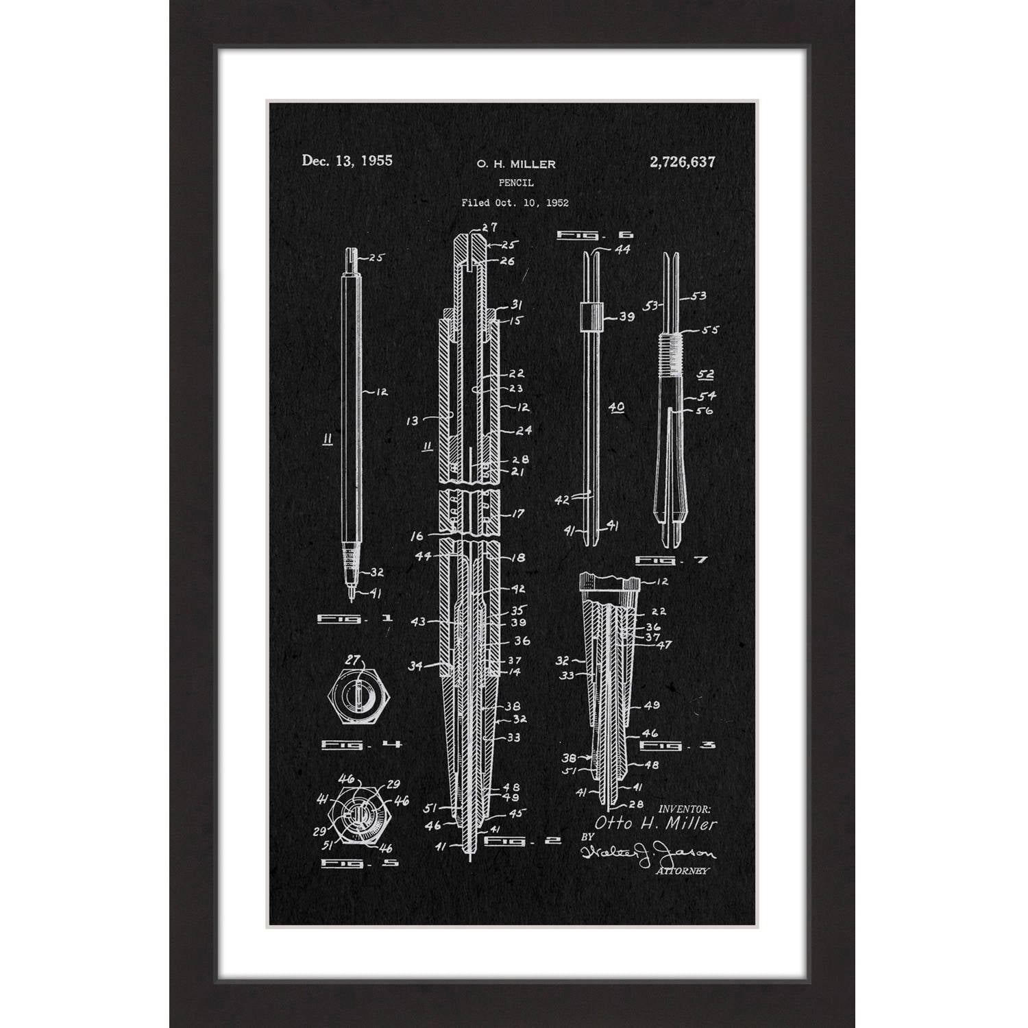 "Pencil 1955 Black Paper" Framed Painting Art Print, 12" x 1.5"