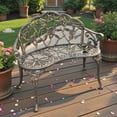 thumbnail image 3 of Tcbosik 38.5" Vintage Garden Bench, Decorative Rose Pattern Cast Aluminum Seat, Weather-Resistant Outdoor Bench for Patio/Lawn/Balcony/Porch, Bronze, 3 of 9