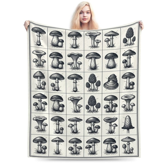 Mushroom Blanket, Flannel Print Throw Blanket for Sofa and Bed, Home Decor Gift 50x40