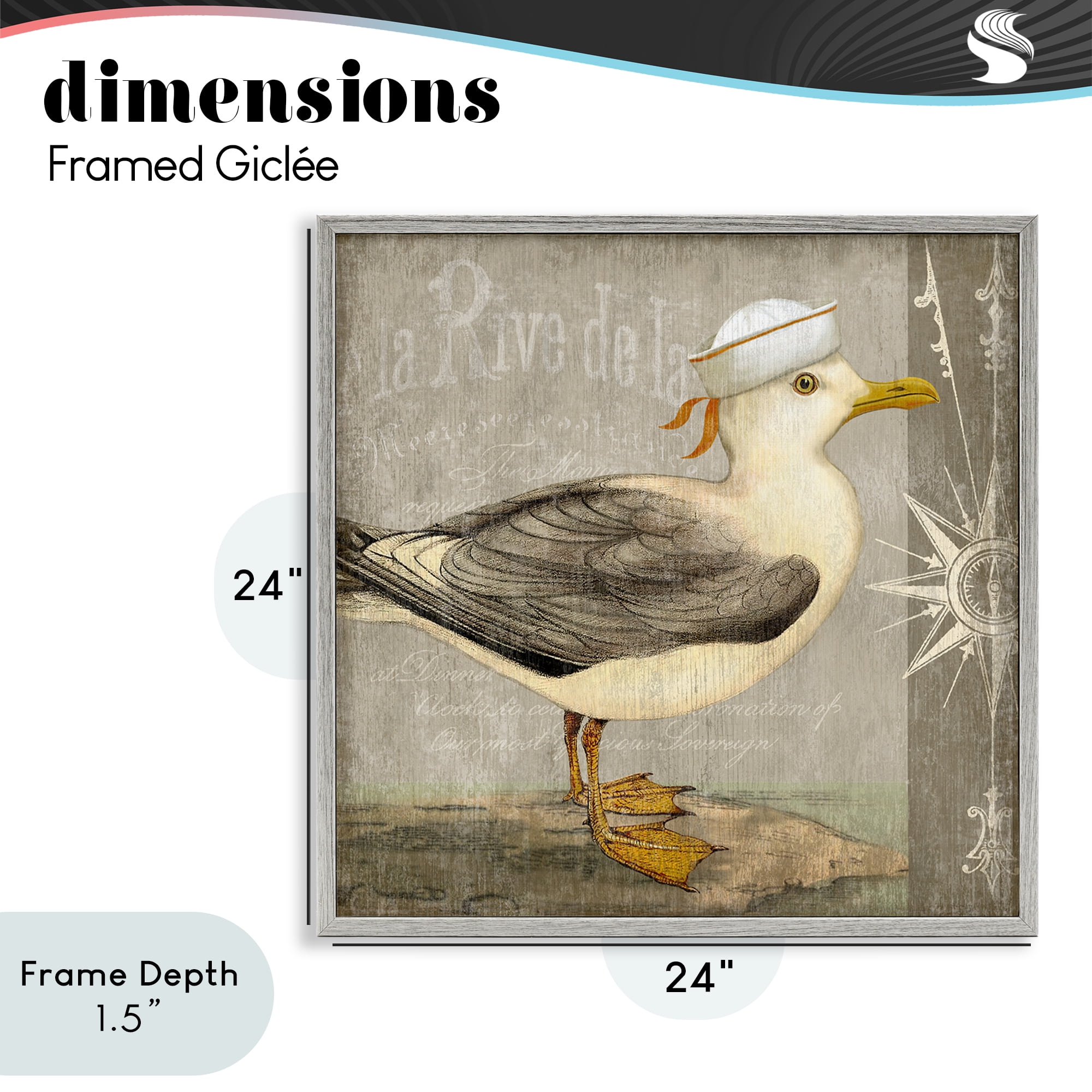 Stupell Industries Rustic Little Seagull Gray Framed Giclee Art, design by Suzanne Nicoll