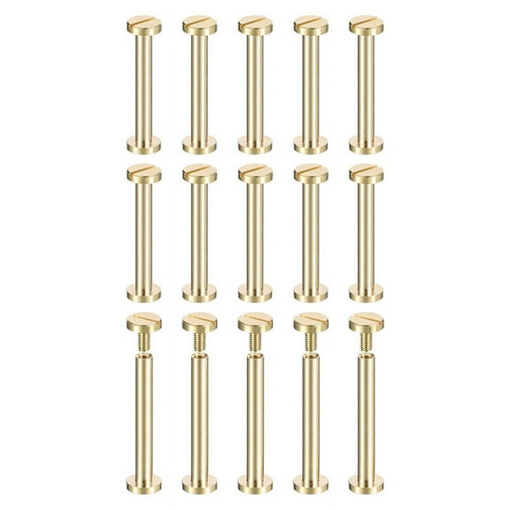 30Pack Brass Chicago Screws, 30x8mm Flat Screw Back Binding Post Nail Stud Rivets Fastener for DIY