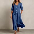 thumbnail image 2 of Womens Collar Puff Short Sleeve Midi Dress Front Button Down Loose Flowy Casual Shirt Dress, 2 of 3