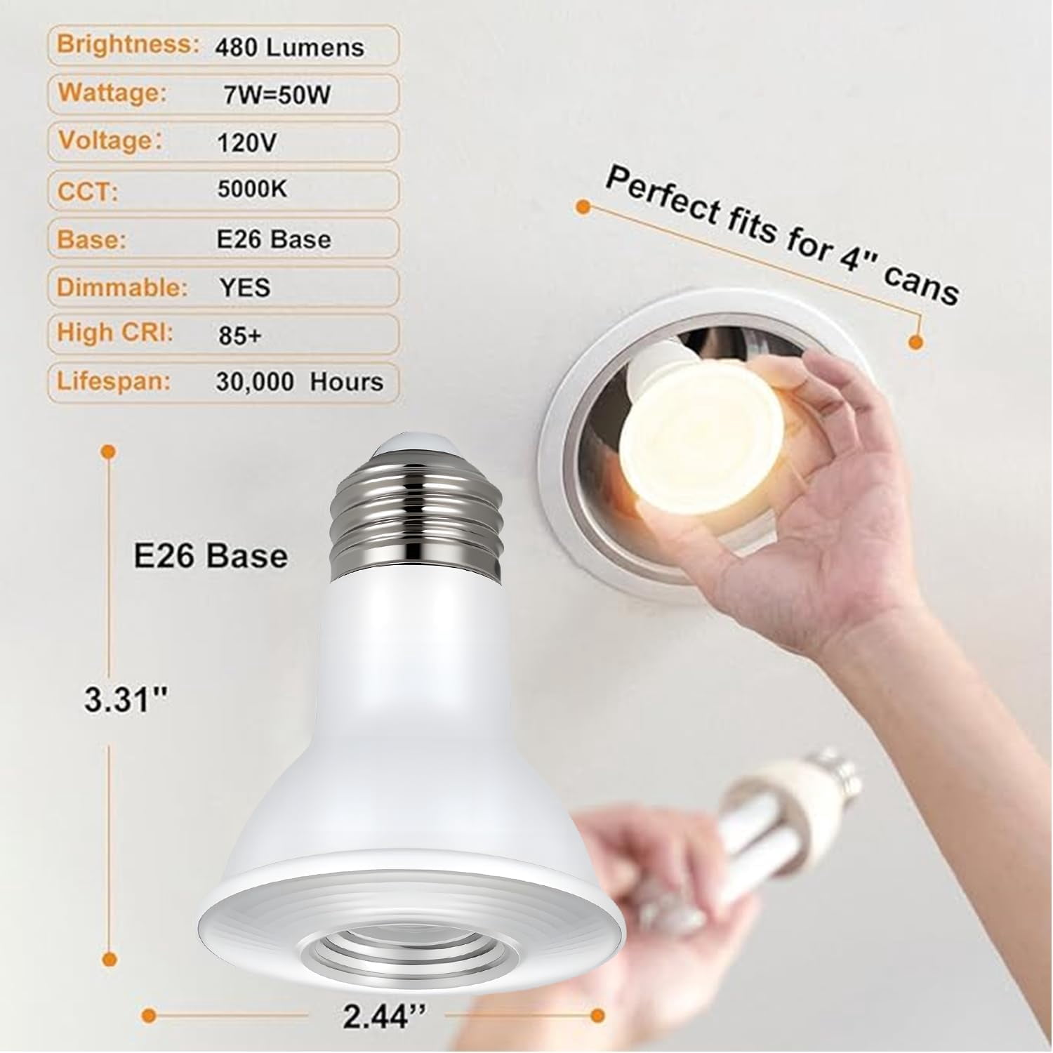 Sinvic 6PCS PAR20 LED Flood Light Bulb 7w (Equiv 50w) 120V  5000k Daylight for Recessed Track Lighting Non Dimmable