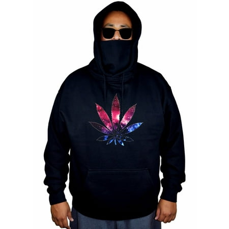 Men's Galaxy Weed Leaf High Black Mask Hoodie Sweater Large Black