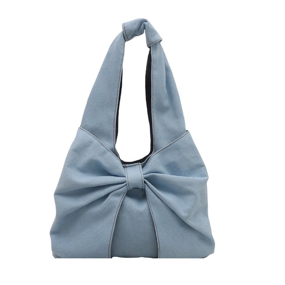 Stylish Bows Detail Shoulder Bag Commuters Friendly Design Spacious Interior Underarm Purse Jeans Handbag for Women