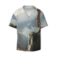 thumbnail image 2 of Lsque Autumn Dragon Mountain View print Men's Cuban Collar Short Sleeve Shirt Summer Beachwear Casual Button Down Fashionable Vacation Leisure Shirt-4X-Large, 2 of 7