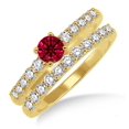 thumbnail image 1 of 2 Carat Round Cut Red Ruby With Moissanite Diamond Elegant Bridal Set on 10k Yellow Gold, 1 of 2