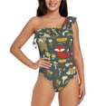 thumbnail image 2 of Yiaed Cute Animal Forest Print Women One Piece Swimsuits Tummy Control One Shoulder Bathing Suits Pattern Ruffle Swimwear-XX-Large, 2 of 8