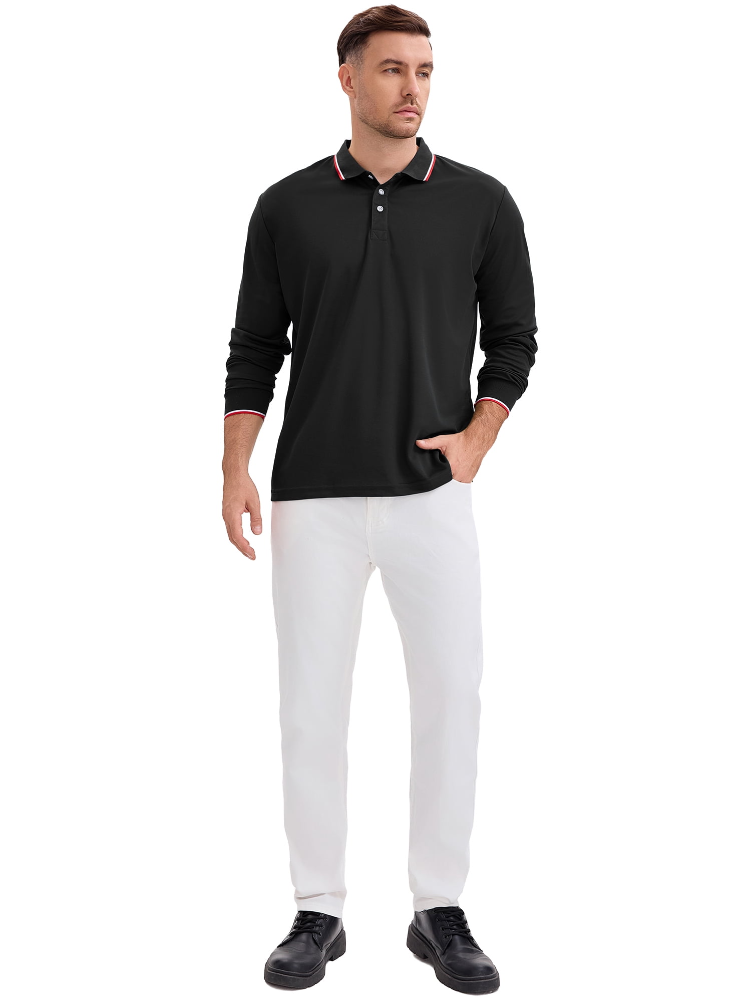 DARING DIVA Men's Classic Regular Fit Long Sleeves Business Golf Polo Shirt S Black