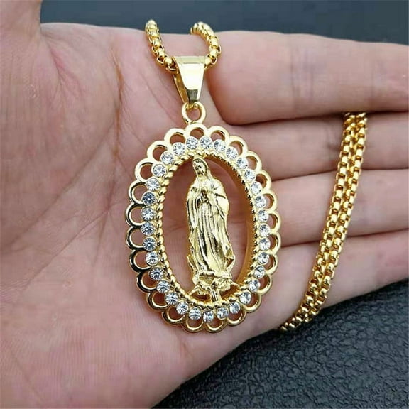 14K Yellow Gold Virgin Mary Gold Necklaces Pendants For Women Golden Color Madonna Necklace Religious Christian Jewelry