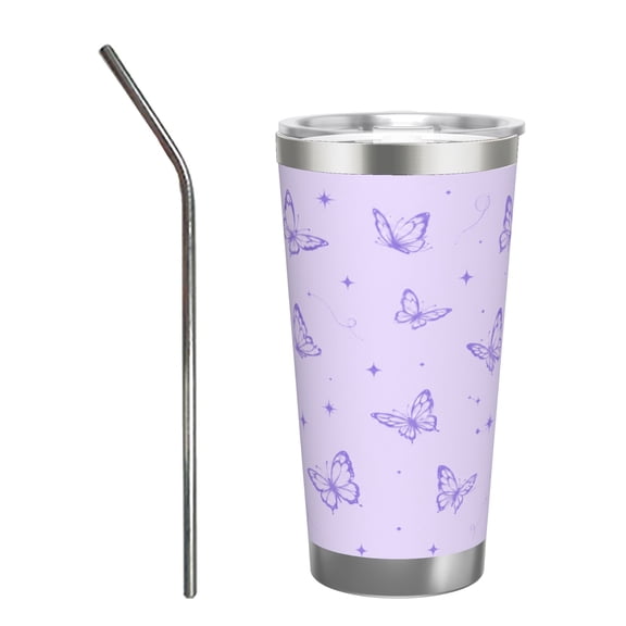 20oz Purple Butterfly Tumbler Insulated Car Cup Travel Coffee Cup Cute Gift for Women with Stainless Steel Straw