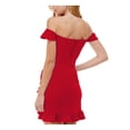 thumbnail image 2 of CITY STUDIO Womens Red Stretch Zippered Ruffled Tulip Hem Cap Sleeve Off Shoulder Above The Knee Party Sheath Dress Juniors 1, 2 of 4