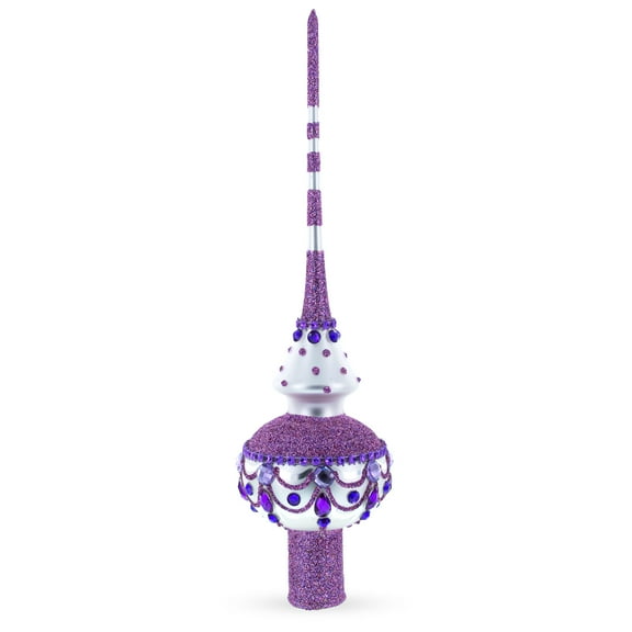 Jeweled Purple Chandelier on White Glass Christmas Tree Topper 11 Inches