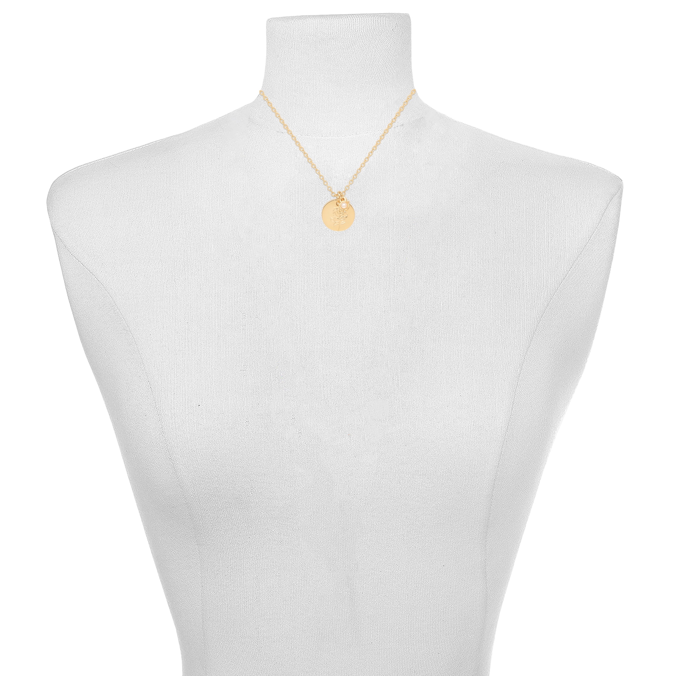 Time and Tru Women’s June Birthstone Necklace, Gold Tone Chain with Pearl Stone & Rose Flower