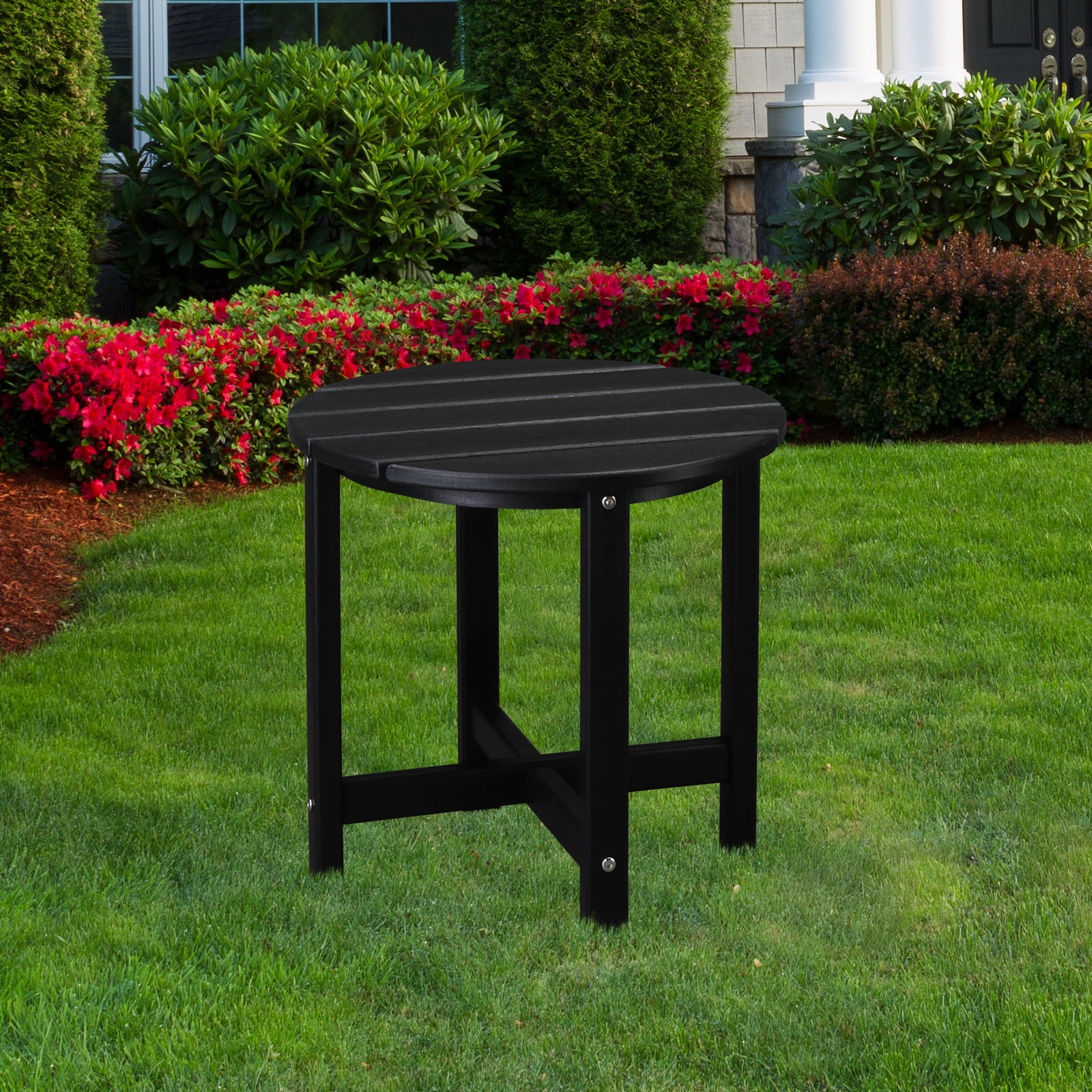 Ktaxon 18" HDPE Outdoor Side Table, Round Adirondack Outdoor End Side Table, Weather Resistant End Table for Living Room, Bedroom, Black